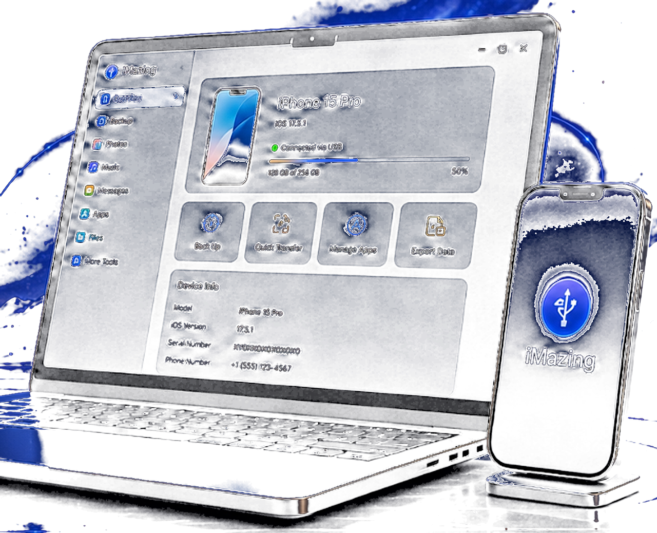 Tutorial header showing MacBook linked to iPhone over USB